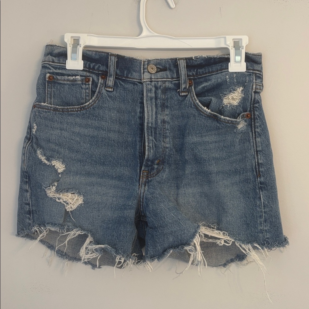 Abercrombie & Fitch Medium Blue High-Rise Mom Shorts